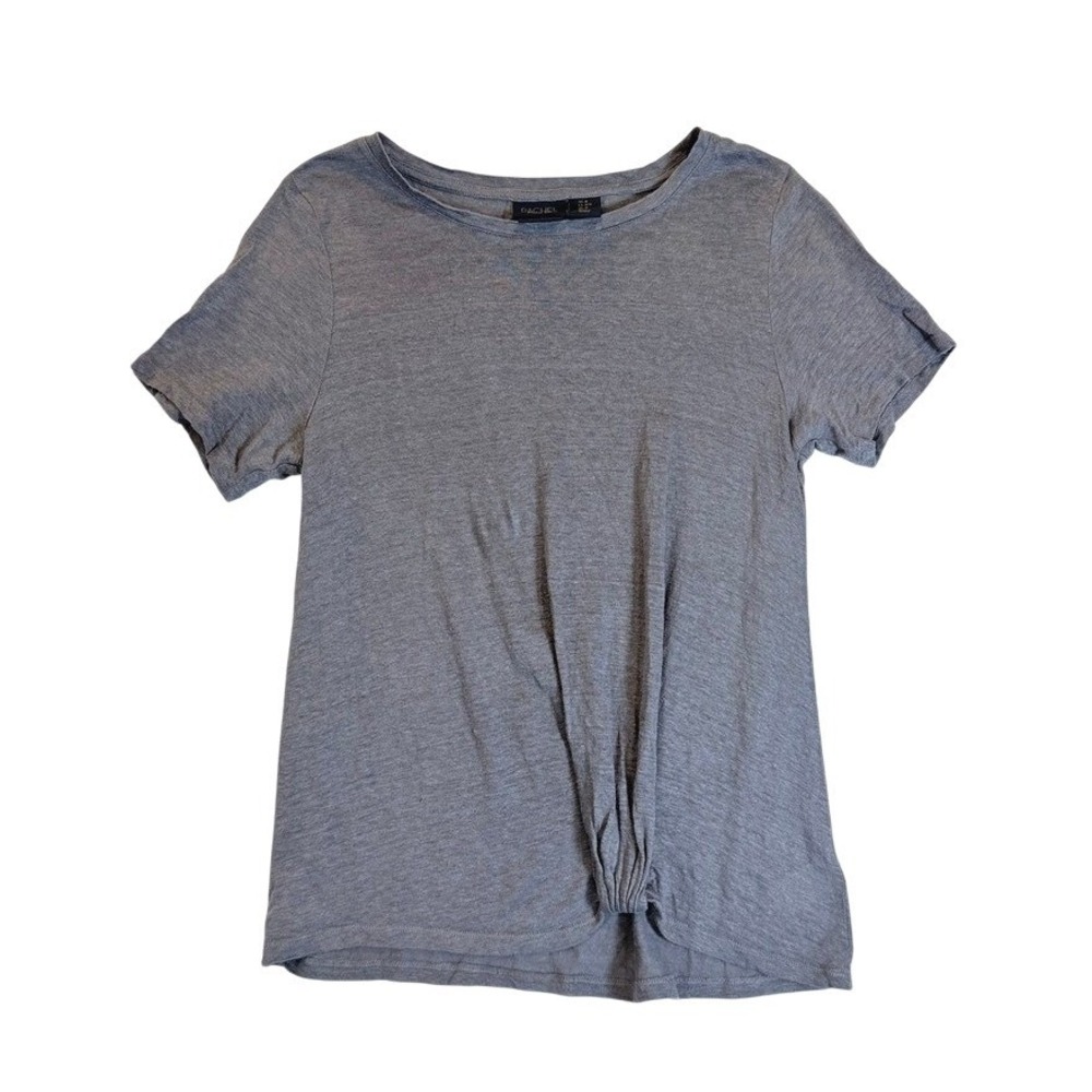 Rachel Rachel Roy 100% Linen Top Women M Gray Short Sleeve Front Knot Tee
